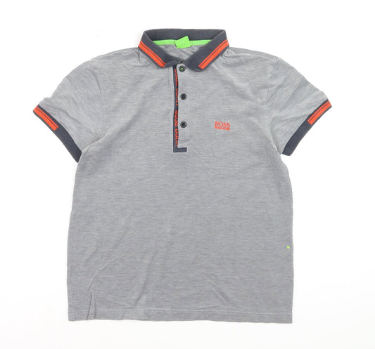 BOSS Boys Grey Slim Fit Cotton Polo Shirt M Short Sleeve