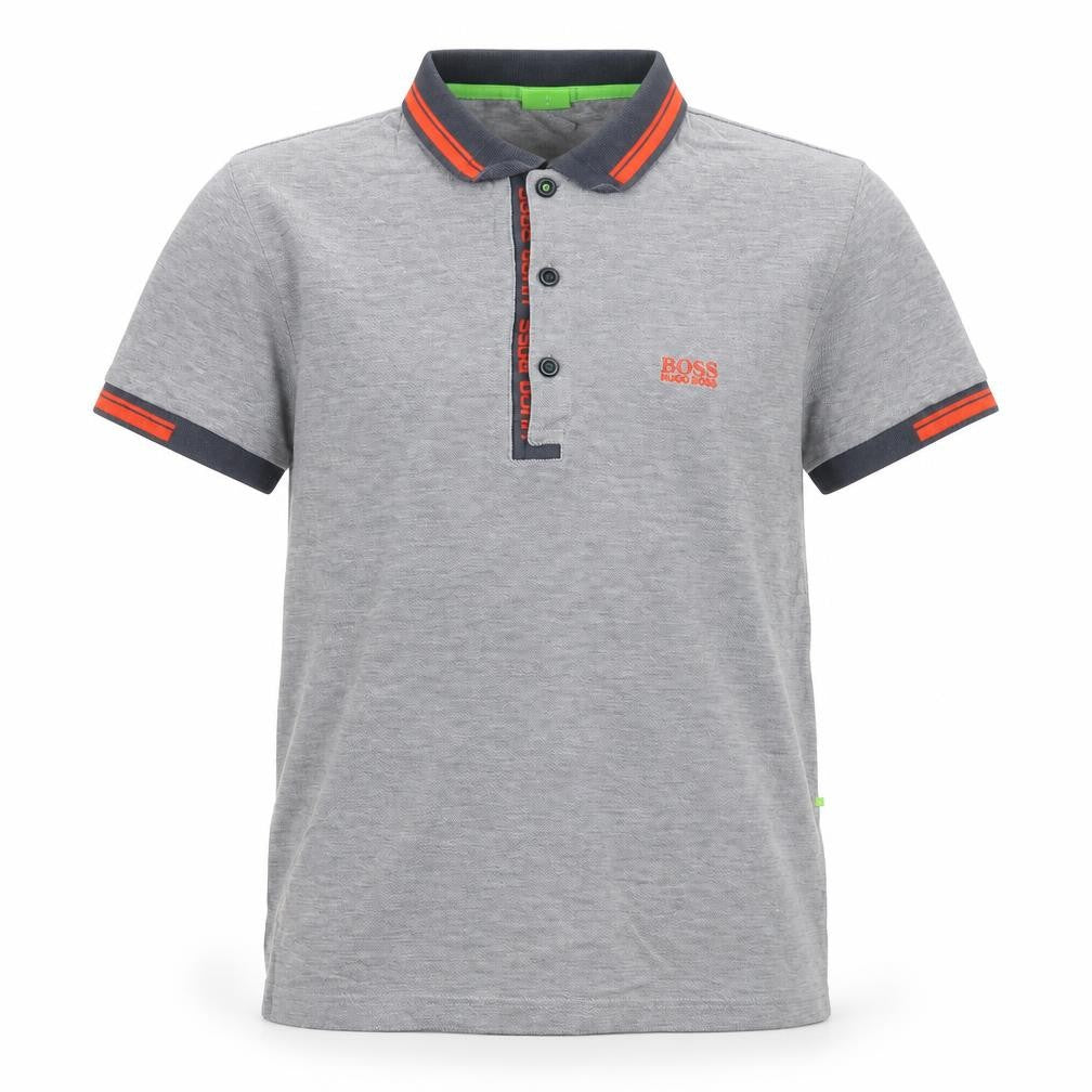 BOSS Boys Grey Slim Fit Cotton Polo Shirt M Short Sleeve