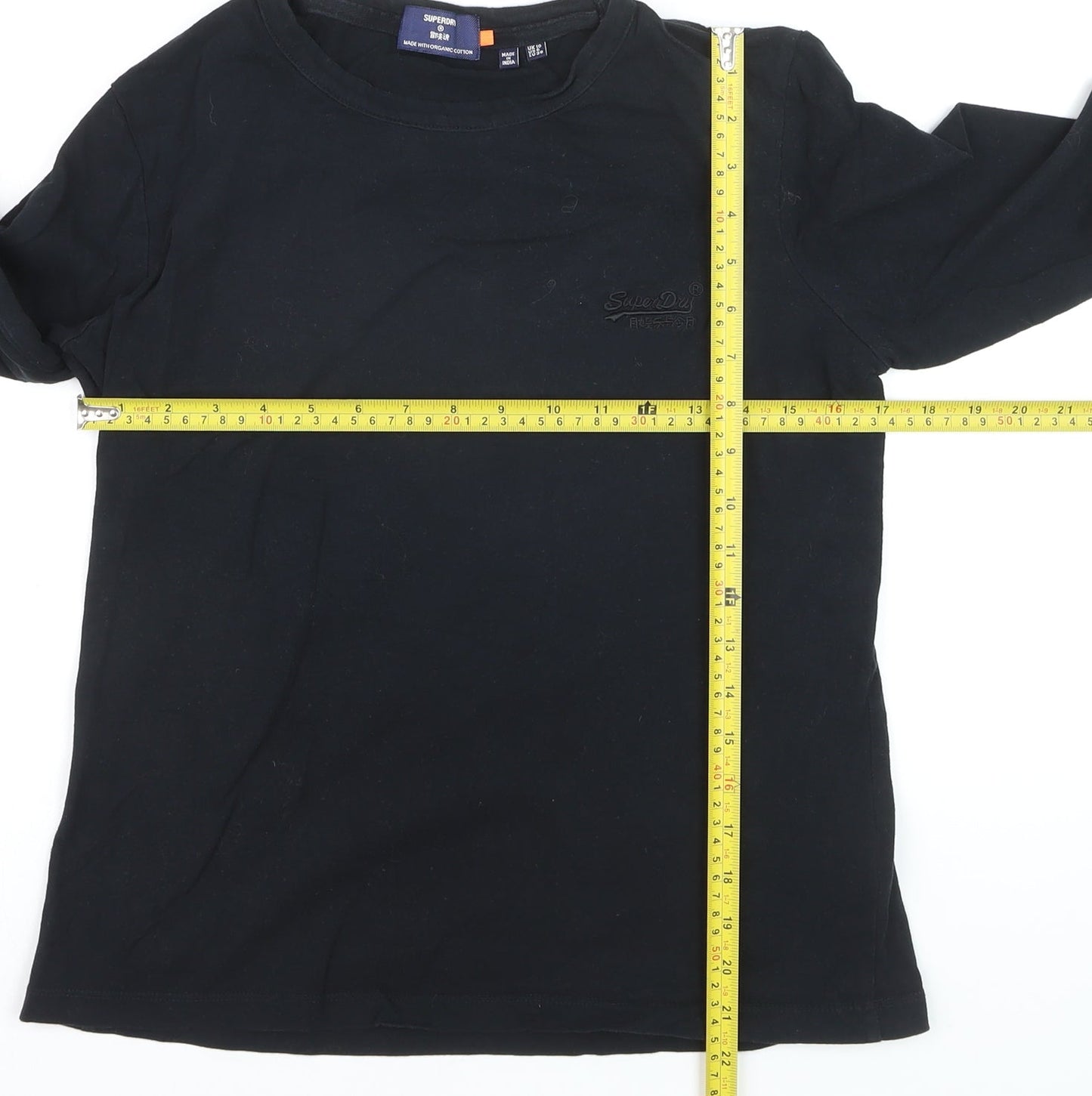 Superdry Men's Black Long Sleeve Organic Cotton Crew Neck Top Size M