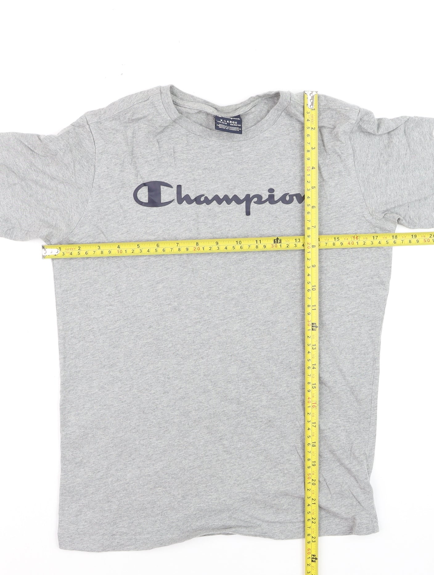 Champion Boys Grey XL 13-14 Years Short Sleeve Cotton Graphic T-Shirt