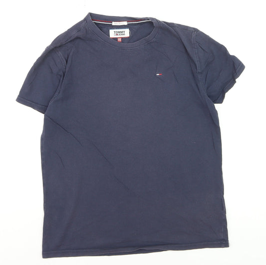 Tommy Jeans Men Blue XS Regular Fit Cotton Crew Neck T-Shirt
