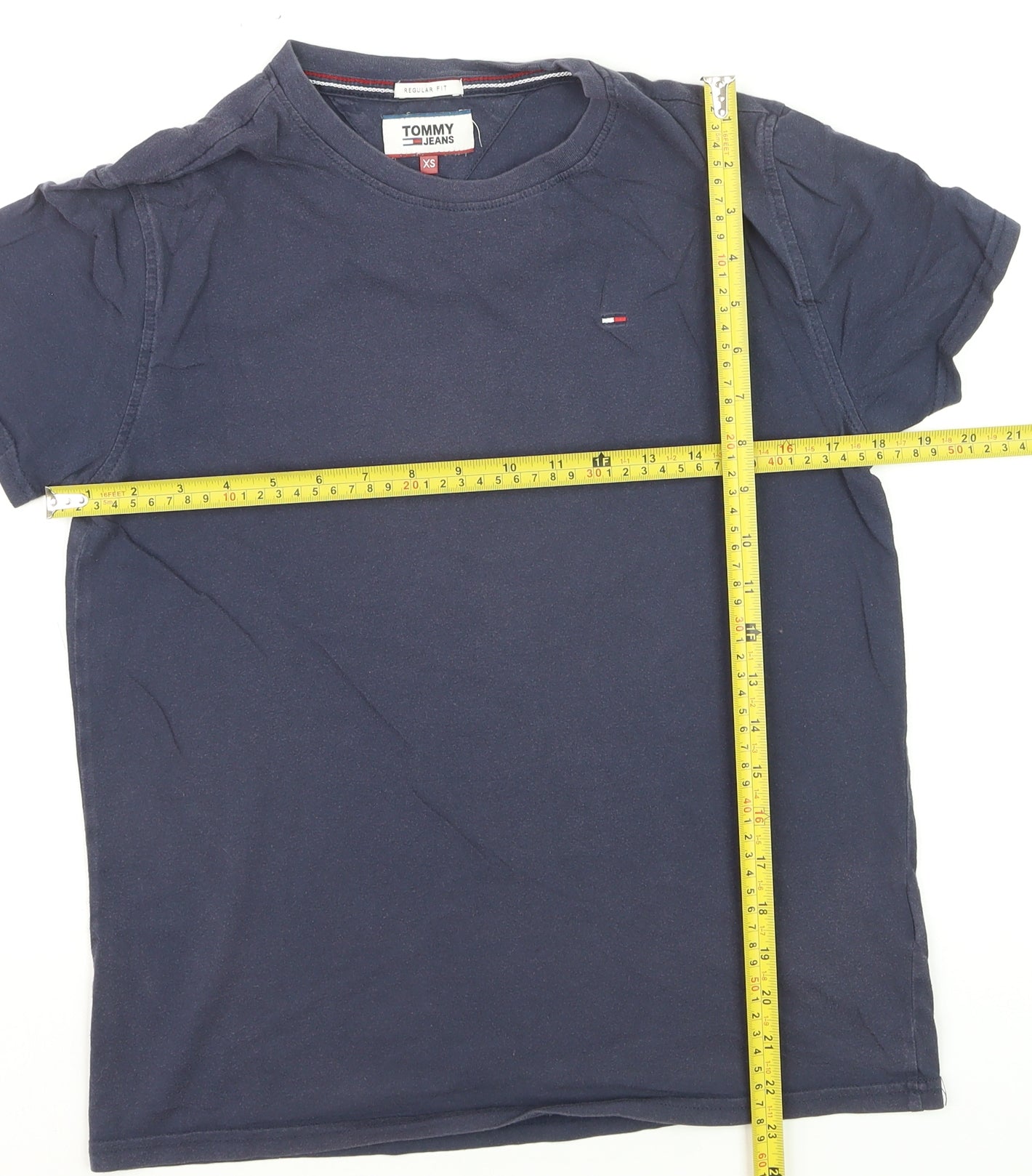 Tommy Jeans Men Blue XS Regular Fit Cotton Crew Neck T-Shirt