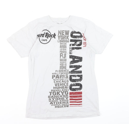 Hard Rock Cafe White Orlando Graphic Print Mens Medium T-Shirt