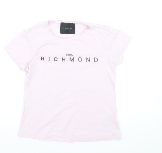 John Richmond Women's Pink XS Cotton Stretch Crew Neck T-Shirt