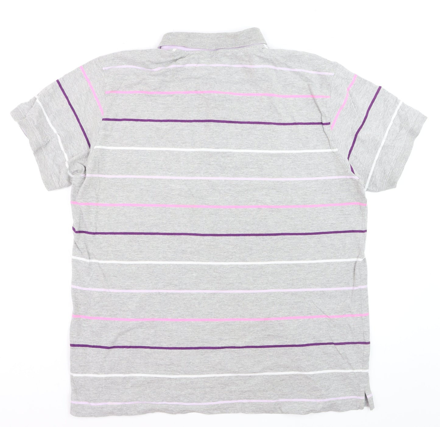 Dunnes Men's Grey Striped Cotton Polo Shirt Size 2XL