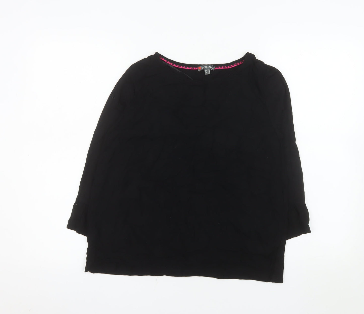 Street One Women Black Blouse Size 10 Viscose 3/4 Sleeve Button Back