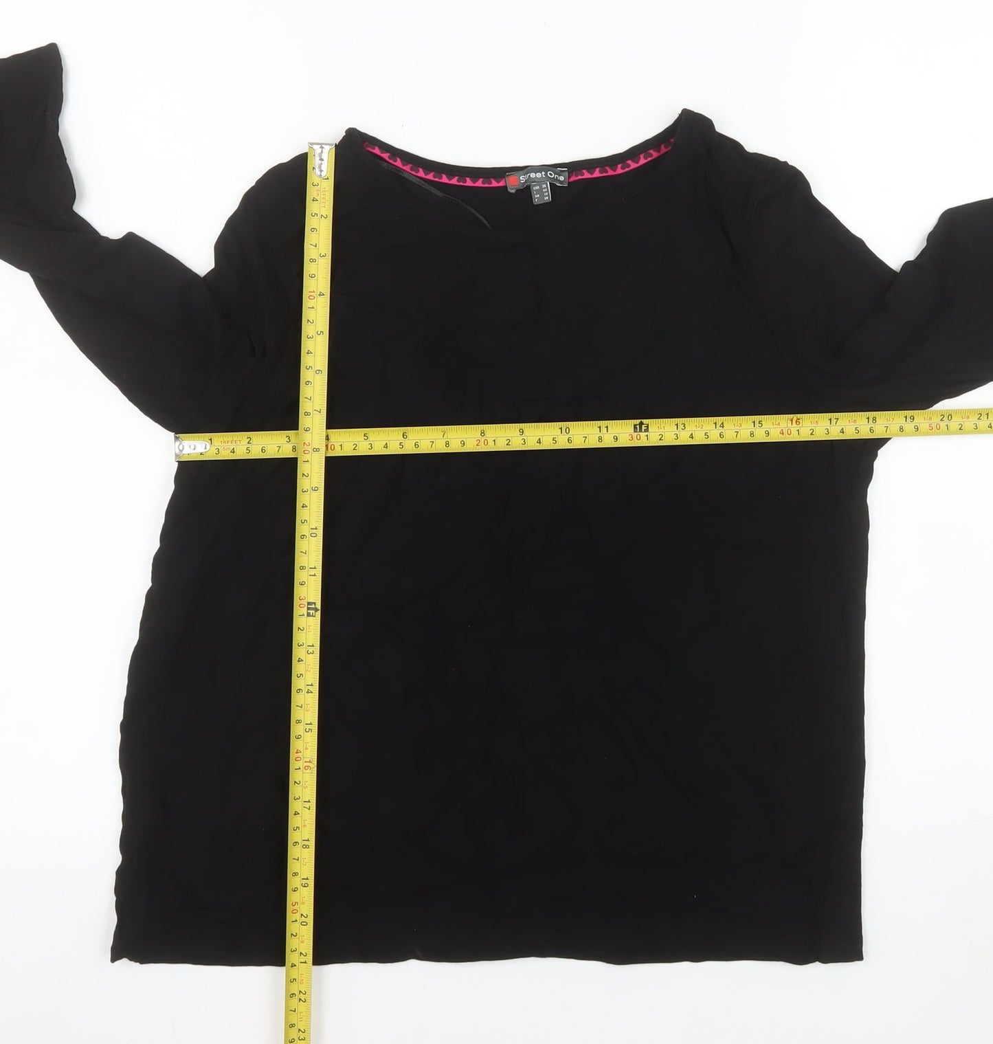 Street One Women Black Blouse Size 10 Viscose 3/4 Sleeve Button Back