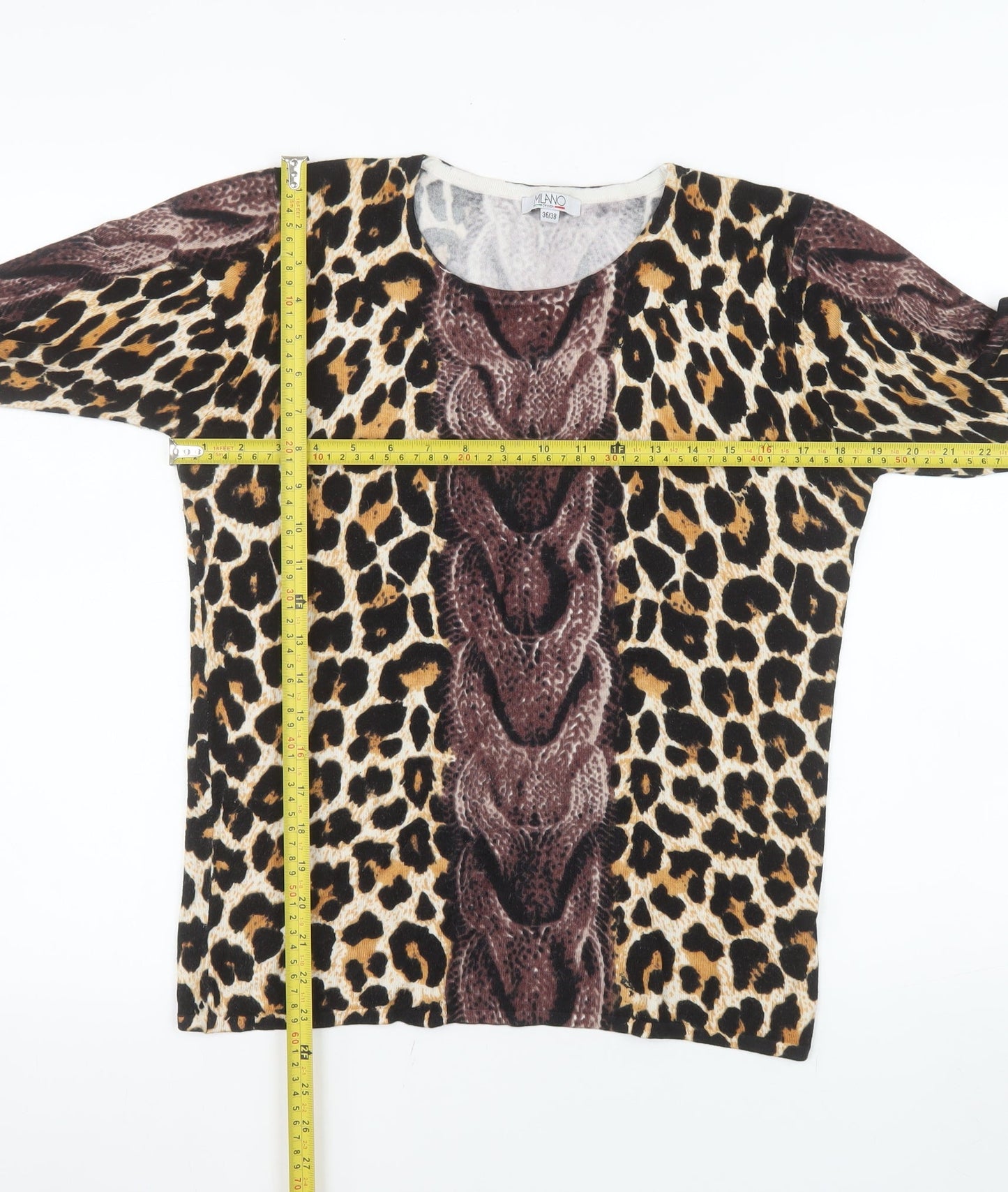 Milano Design Women's Multicoloured Animal Print Long Sleeve Top Size 10
