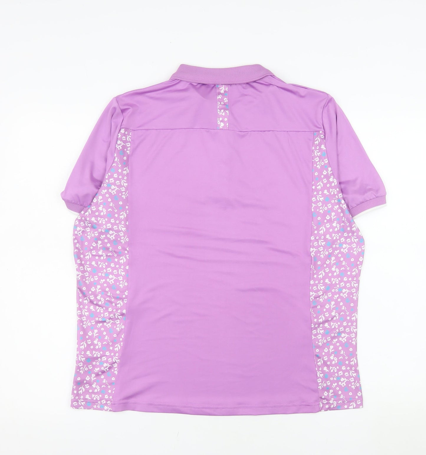 Island Green Women's Purple Floral Polo Shirt Size L Short Sleeve Sports Top