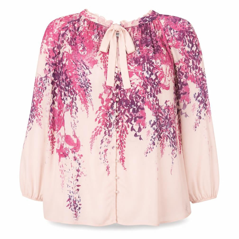 Gallery Womens Pink Floral Chiffon Tunic Blouse Size 16