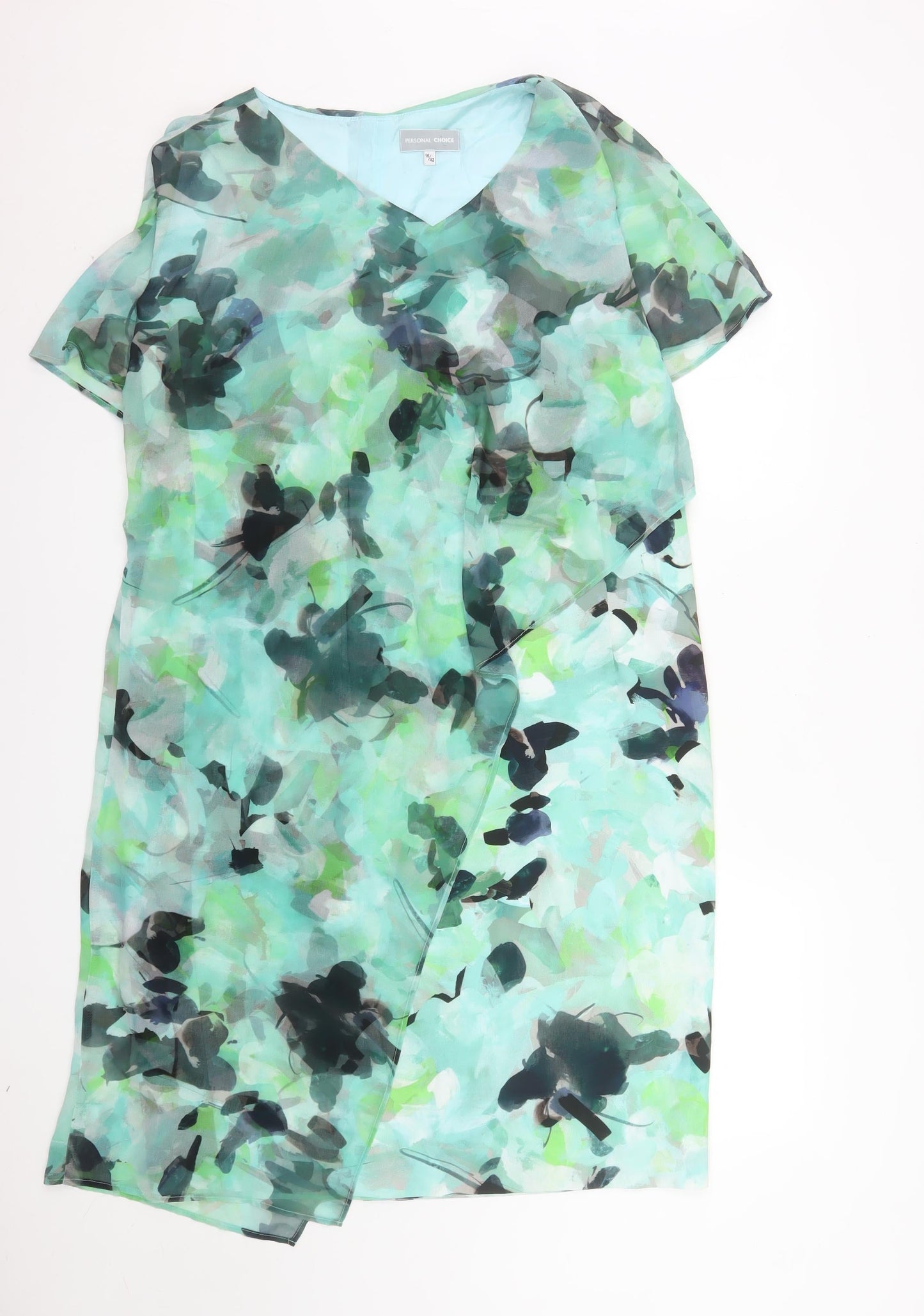 Personal Choice Women Green Floral Shift Dress Size 16 Wedding Party