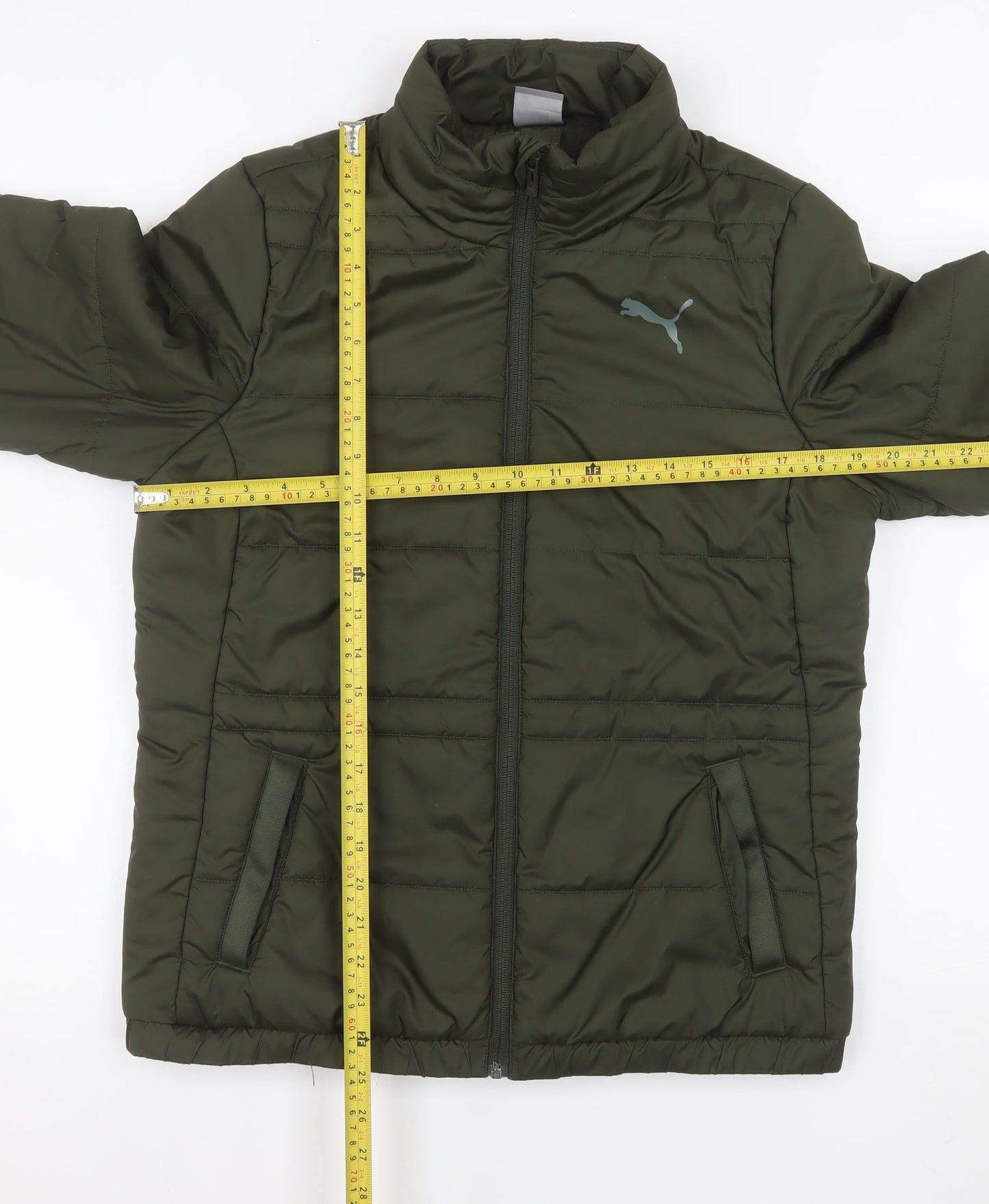 Puma Women Green Size 12 Puffer Jacket Full Zip Quilted Winter Coat