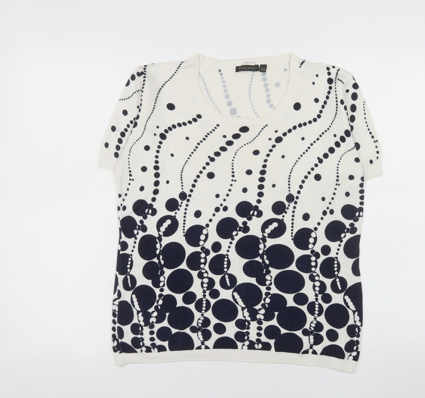 YOU YOU Women’s White Geometric Short Sleeve Stretch T-Shirt Size XL