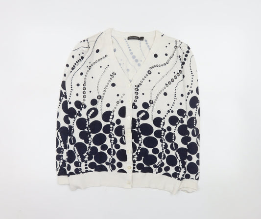 YOU YOU Women's White & Navy Polka Dot V-Neck Cardigan XL