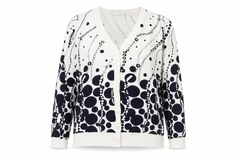 YOU YOU Women's White & Navy Polka Dot V-Neck Cardigan XL