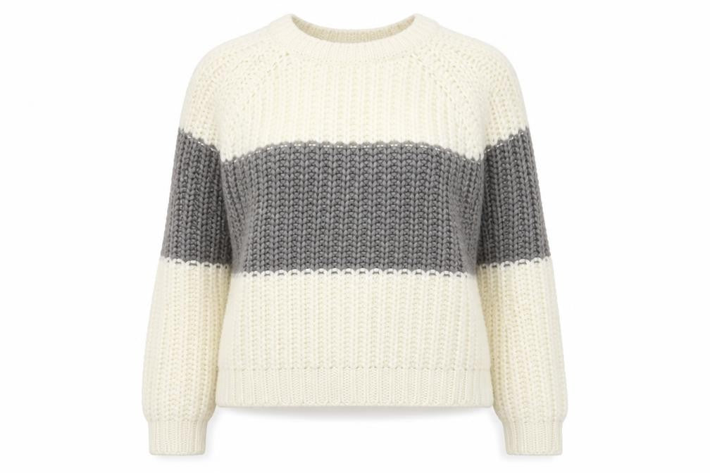 Green Coast Women Cream Grey Chunky Knit Pullover Jumper M