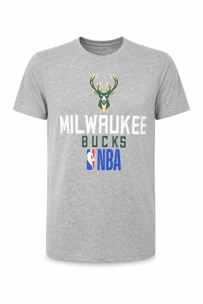 New Era Men's Grey Milwaukee Bucks NBA Graphic T-Shirt XS
