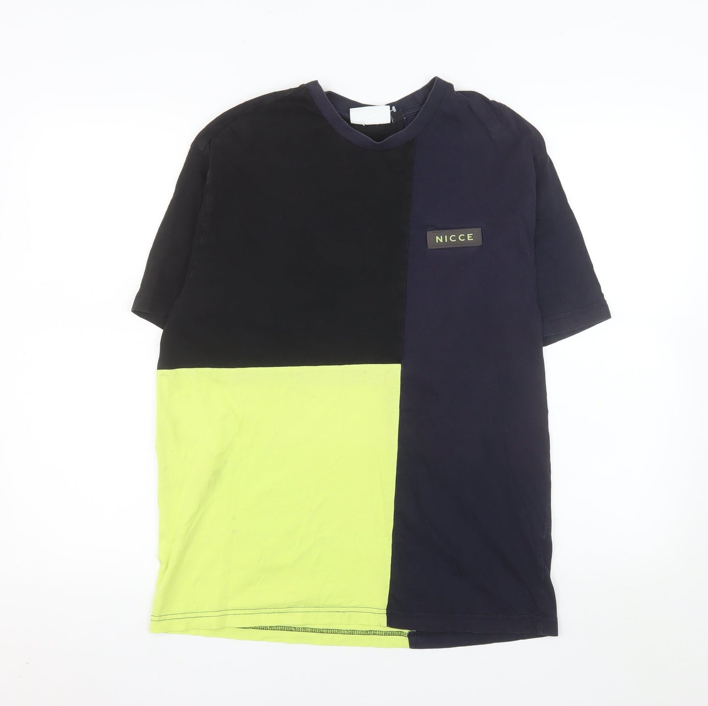 Nicce Men’s Blue Colourblock Cotton Crew Neck T-Shirt Size S