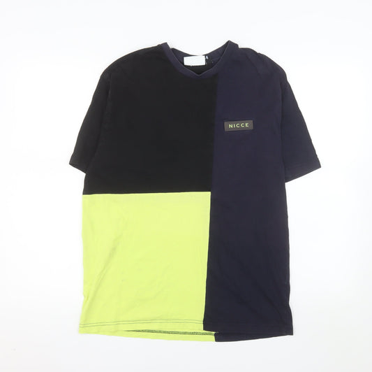 Nicce Men’s Blue Colourblock Cotton Crew Neck T-Shirt Size S