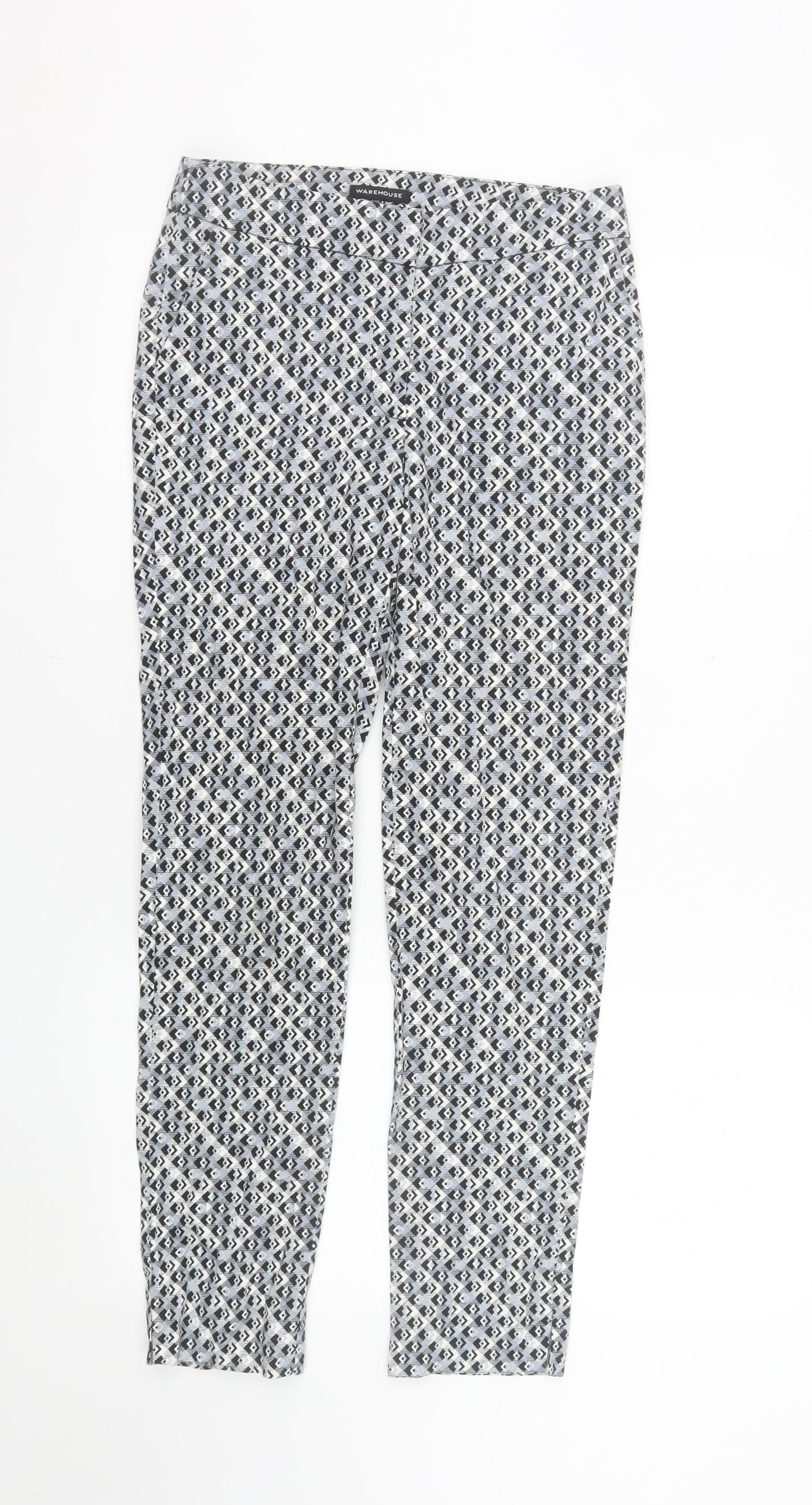 Warehouse Women’s Grey Geometric Slim Trousers Size 8 Cotton Blend