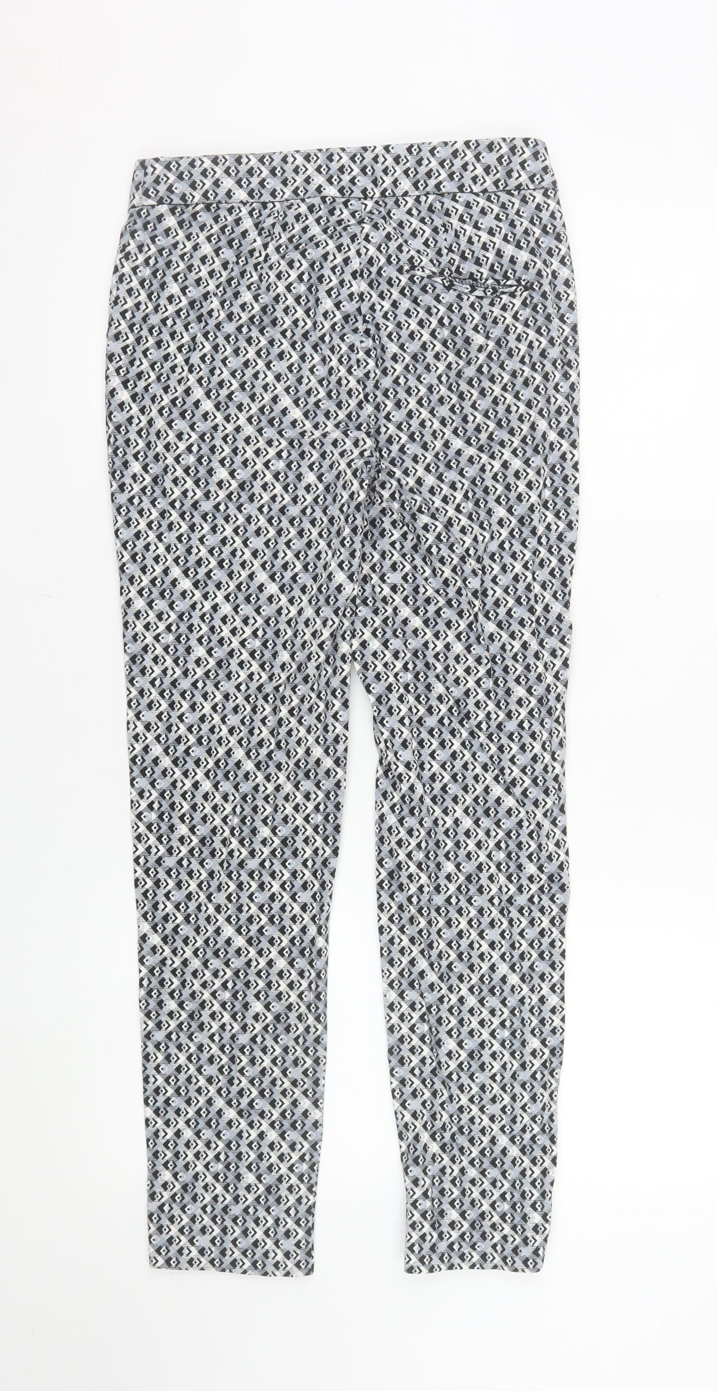 Warehouse Women’s Grey Geometric Slim Trousers Size 8 Cotton Blend