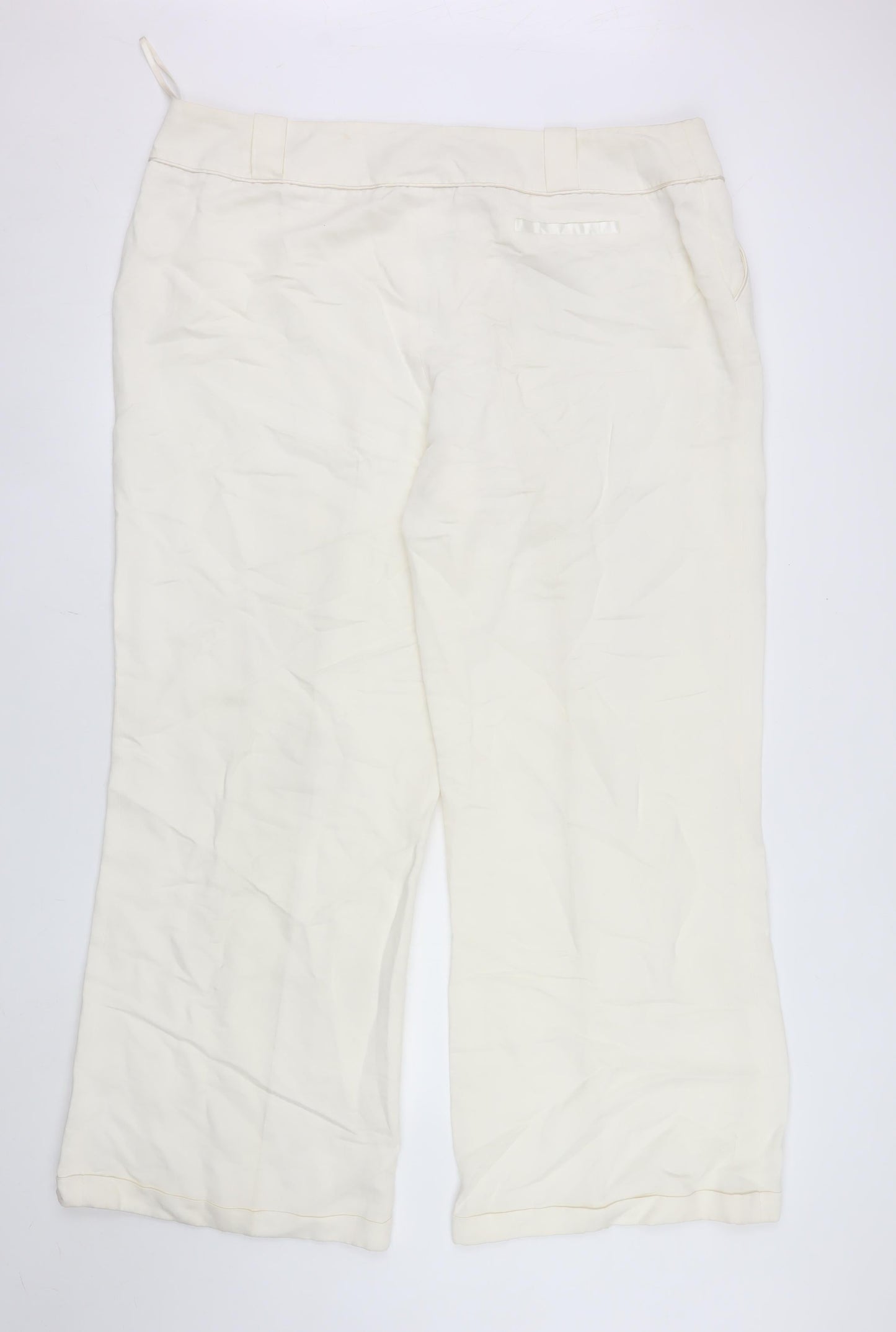 Monsoon Women Ivory Linen Blend Wide-Leg Trousers Size 22