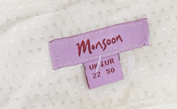Monsoon Women Ivory Linen Blend Wide-Leg Trousers Size 22