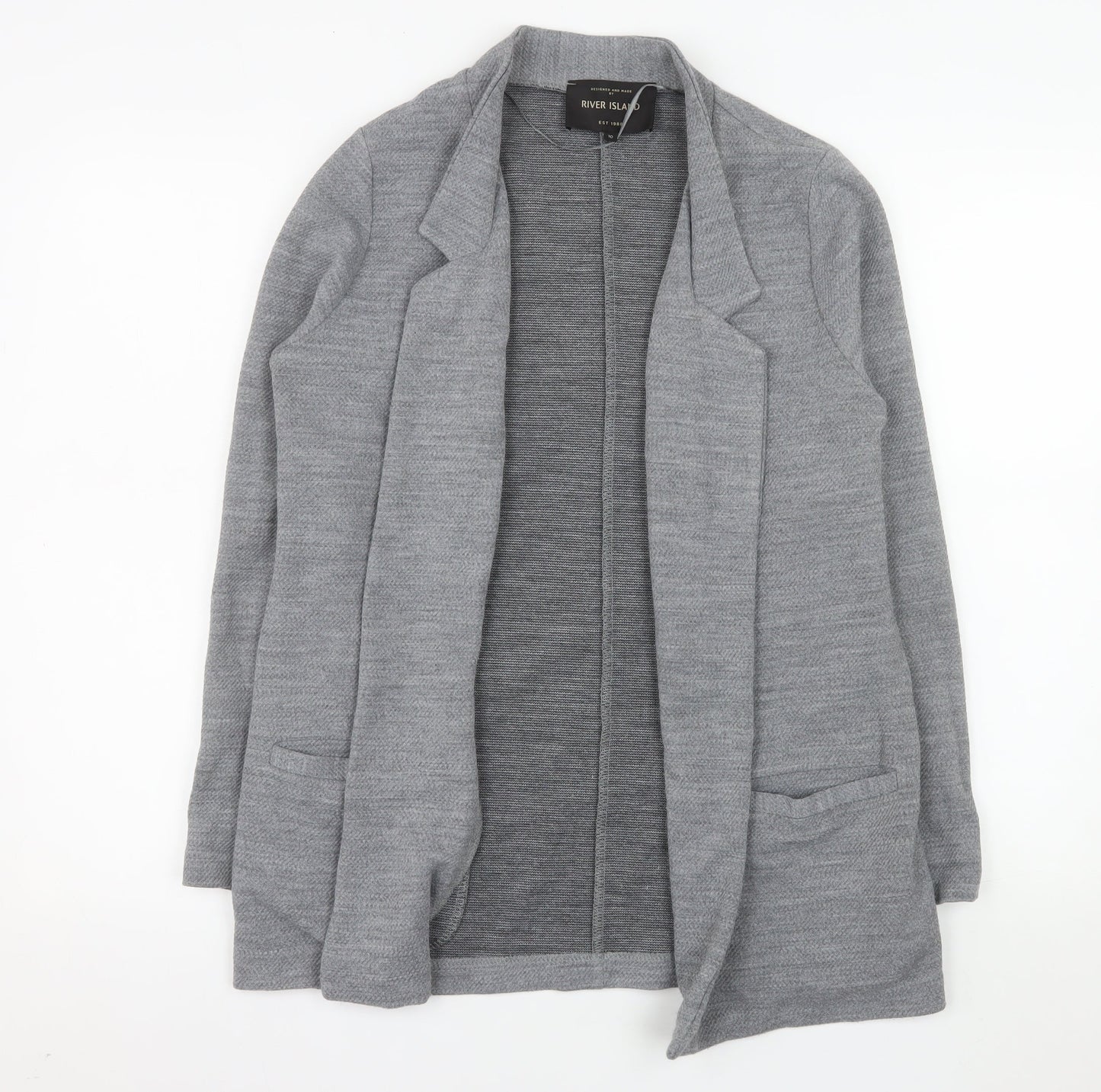 River Island Women Grey Size 10 Regular Long Sleeve Knit Blazer