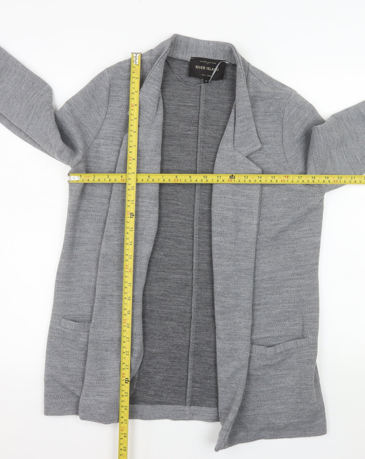 River Island Women Grey Size 10 Regular Long Sleeve Knit Blazer
