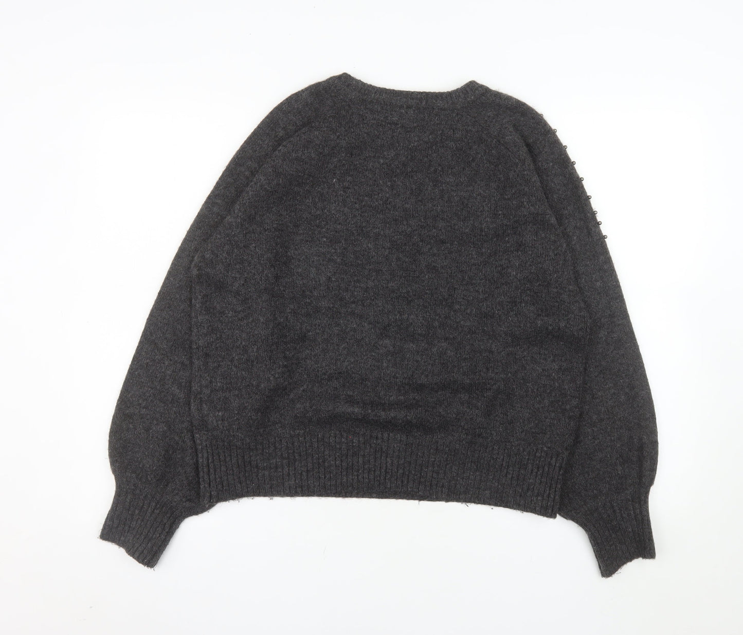 Primark Women's Grey Beaded Crew Neck Knit Jumper Size S 10/12