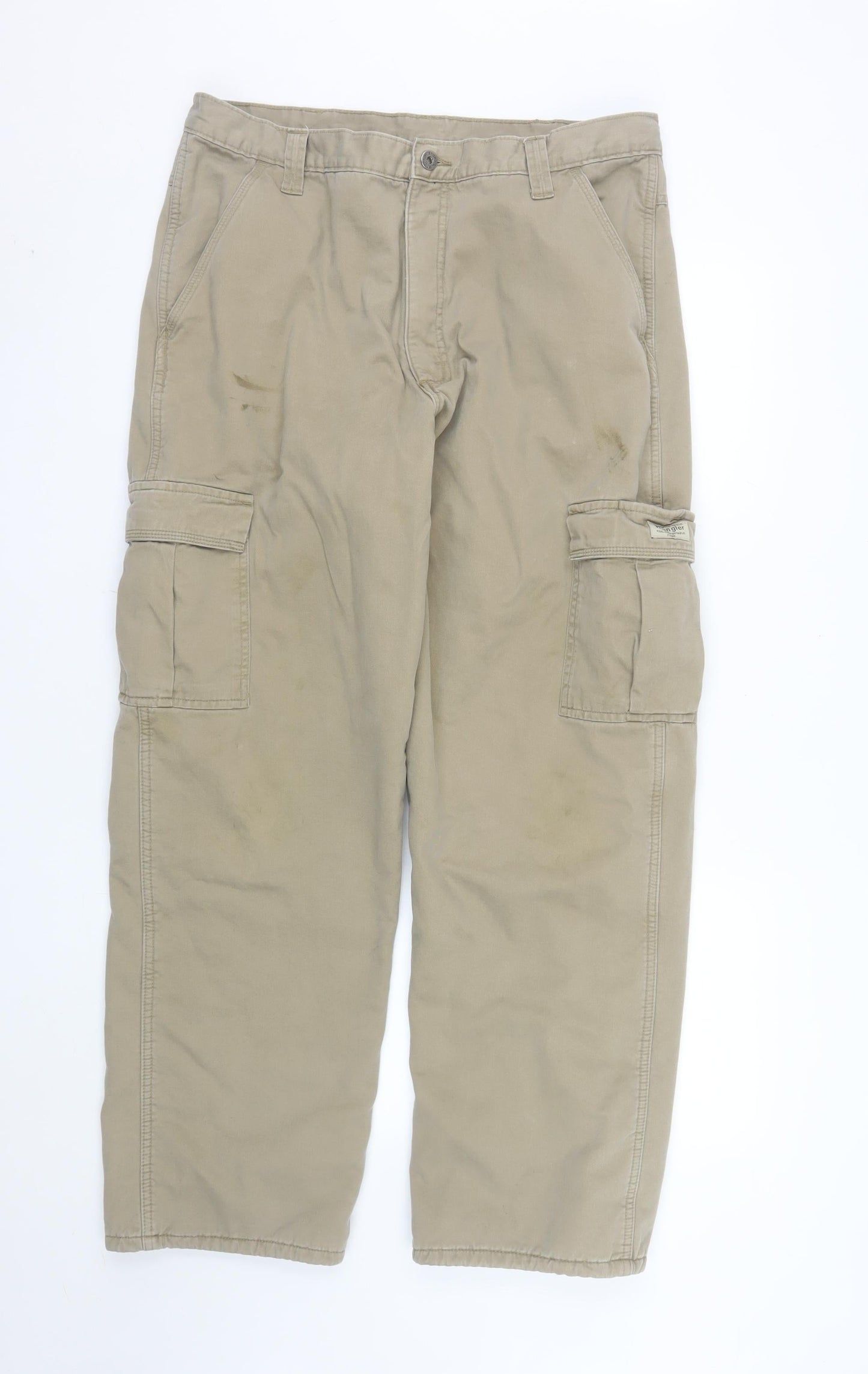 Wrangler Men's Beige Cargo Trousers 36x32 Cotton Workwear Pants