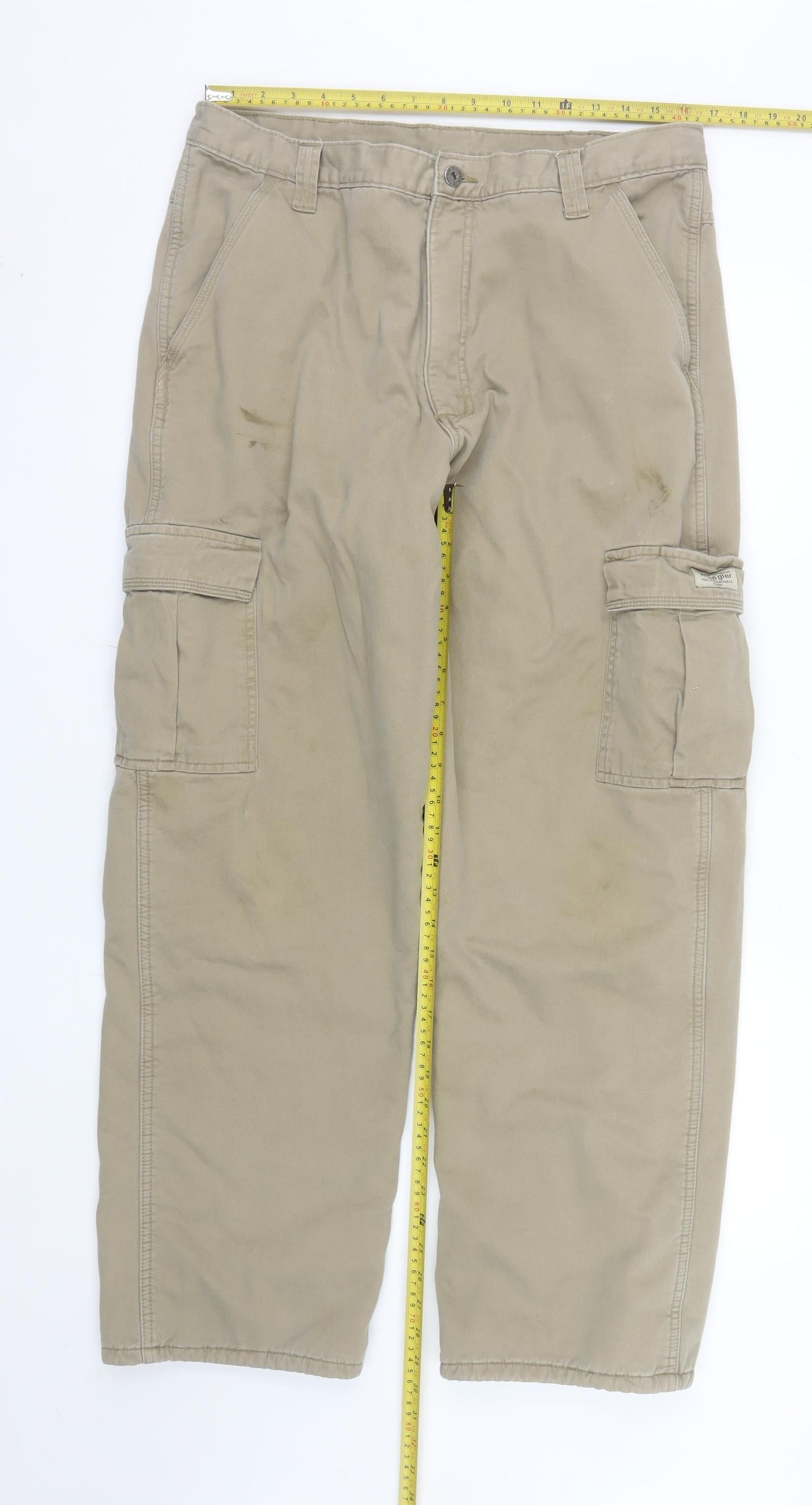 Wrangler Men's Beige Cargo Trousers 36x32 Cotton Workwear Pants
