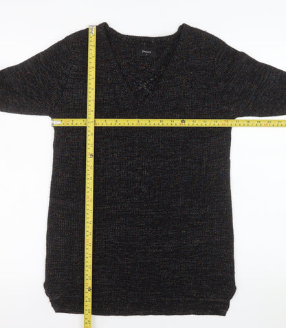 Back view of Papaya Women's Black V-Neck Knit Long Sleeve jumper, size S