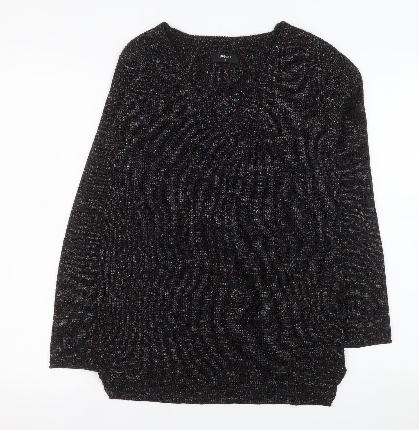 Papaya Women's Black V-Neck Knit Long Sleeve Pullover Jumper Size S