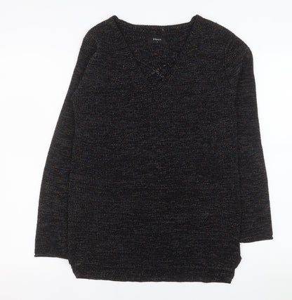 Close-up detail of Papaya Women's Black V-Neck Knit Long Sleeve jumper, size S