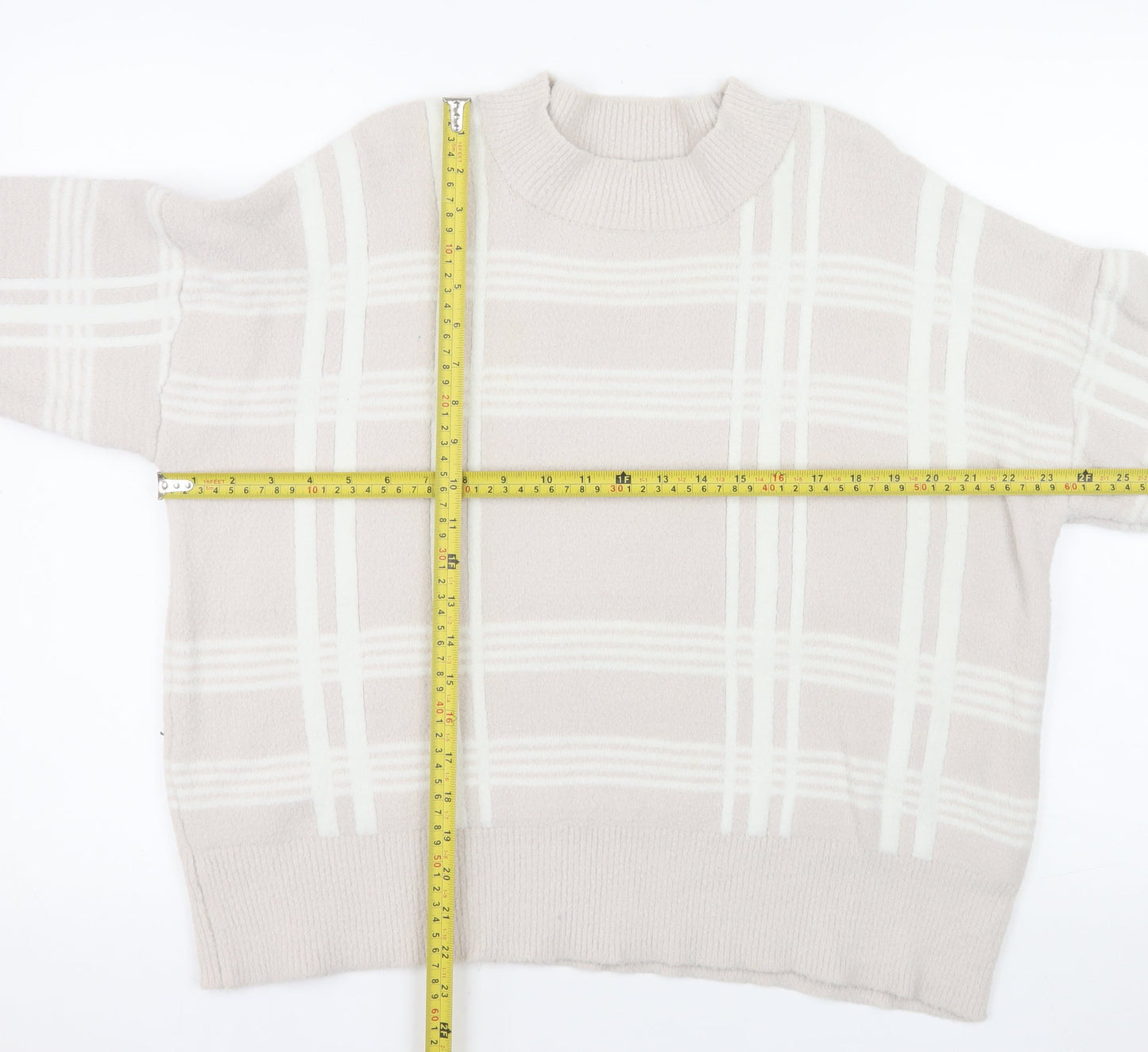 Nutmeg Women's Beige Check Knit Pullover Jumper Size 18