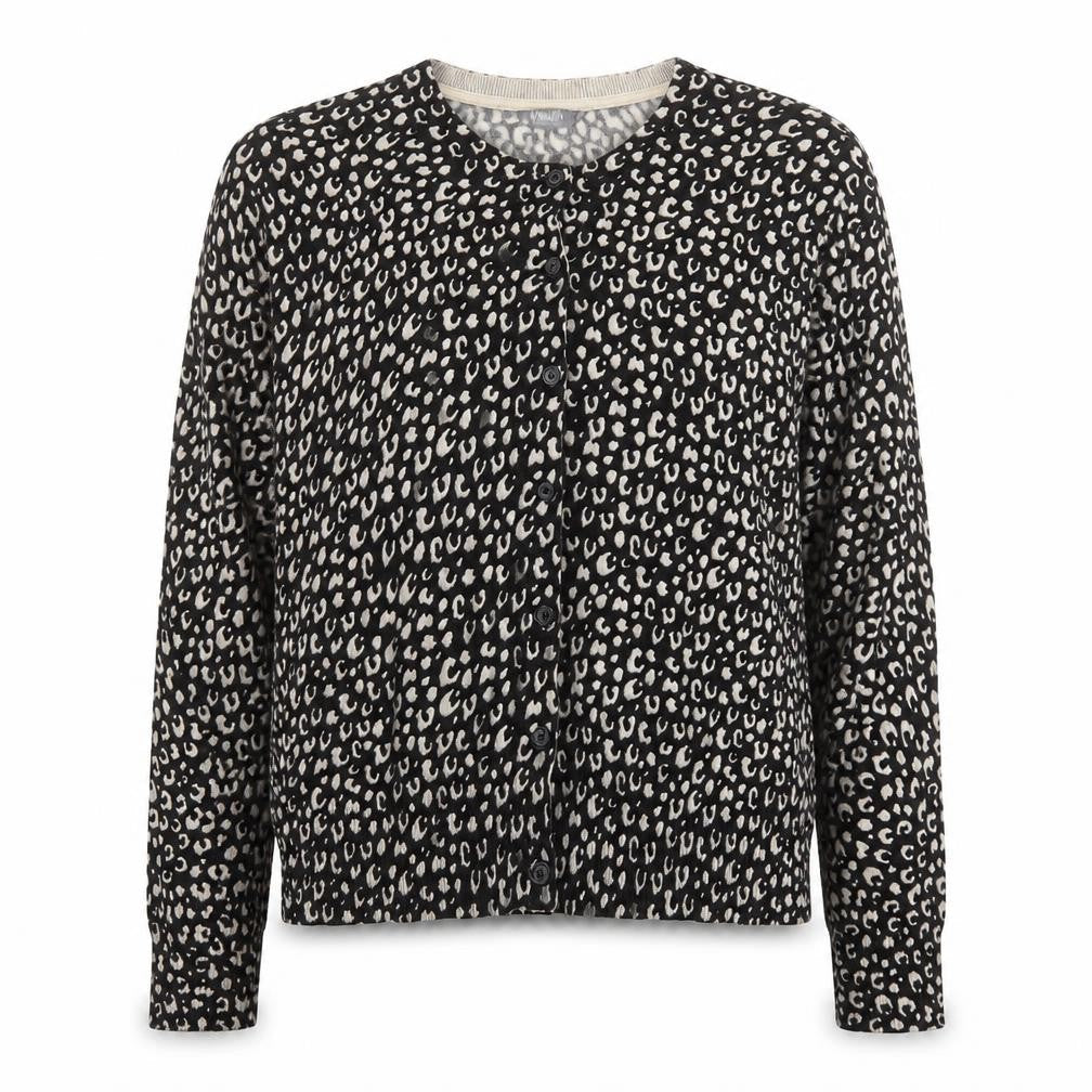 Principles Women’s Black Animal Print Knit Cardigan Size 14