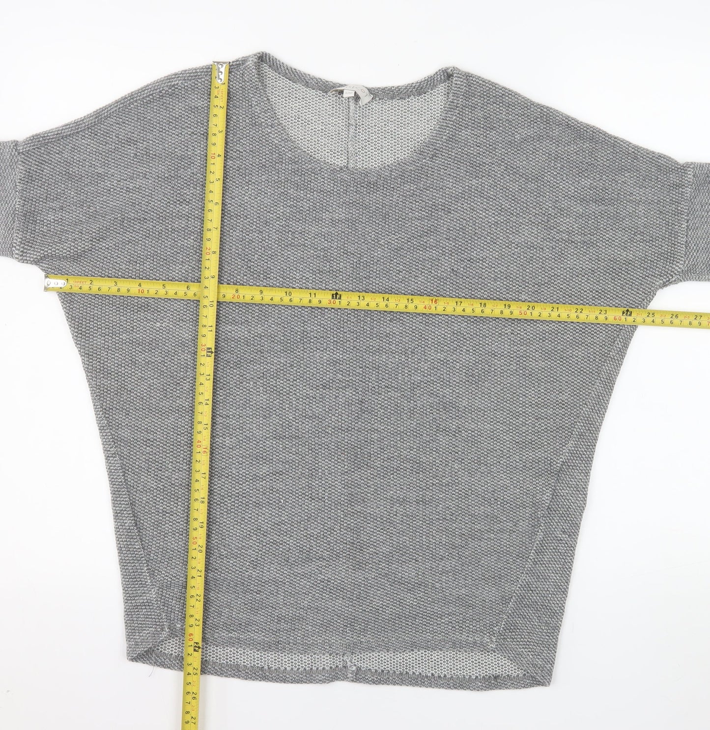 Apricot Women Grey Short Sleeve Knit Jumper S/M Relaxed Fit