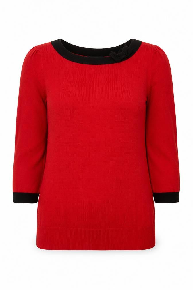 Wallis Women Red Black Trim Jumper Size 12 Knit Boat Neck Pullover