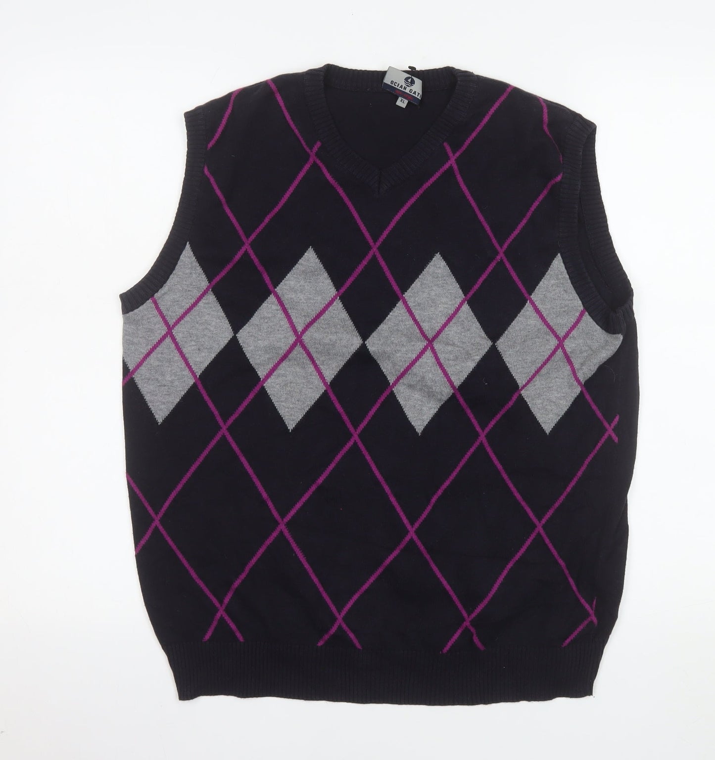 Ocean Gate Men's Black Argyle Cotton Vest Jumper XL