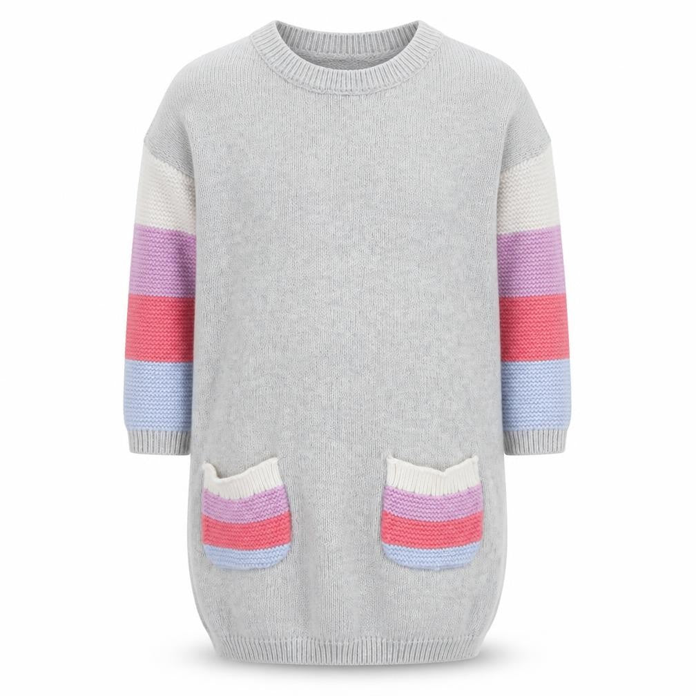 M&Co Girls Grey Cotton Colourblock Knit Sweater Dress 3-4 Years
