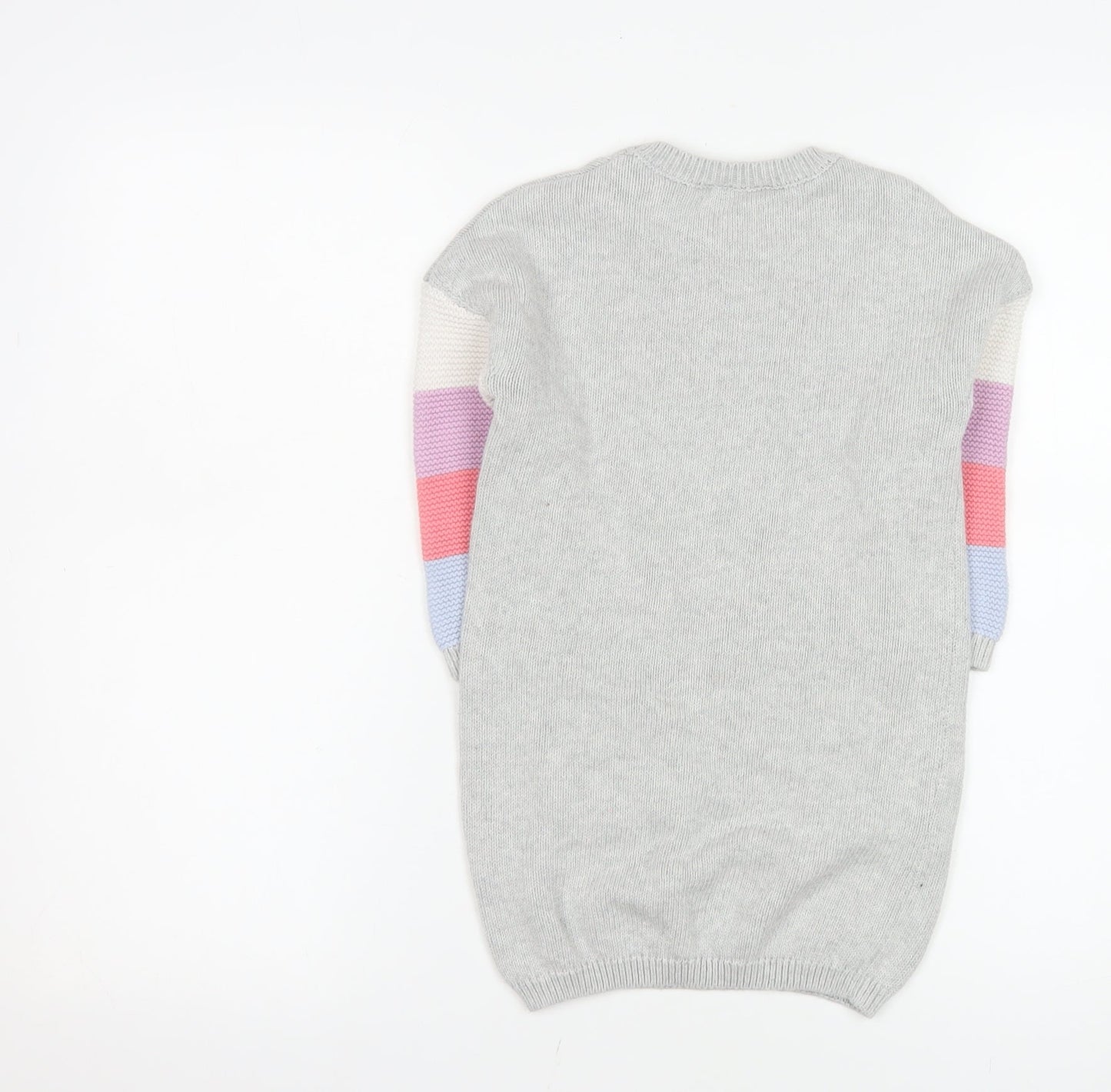 M&Co Girls Grey Cotton Colourblock Knit Sweater Dress 3-4 Years