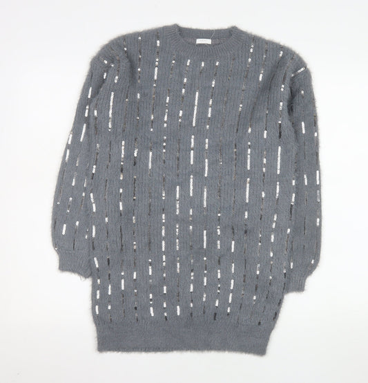 Next Girls Grey Sequin Long Sleeve Sweater Dress - Size 11 Years
