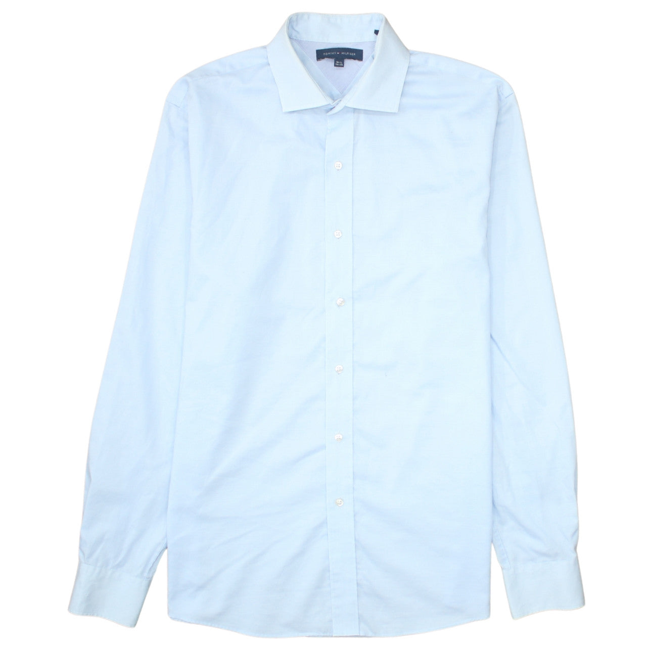 Tommy Hilfiger Men’s Light Blue Cotton Long Sleeve Button-Up Shirt 15.5