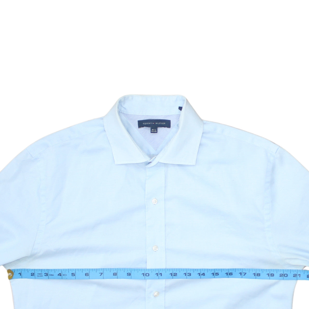 Tommy Hilfiger Men’s Light Blue Cotton Long Sleeve Button-Up Shirt 15.5