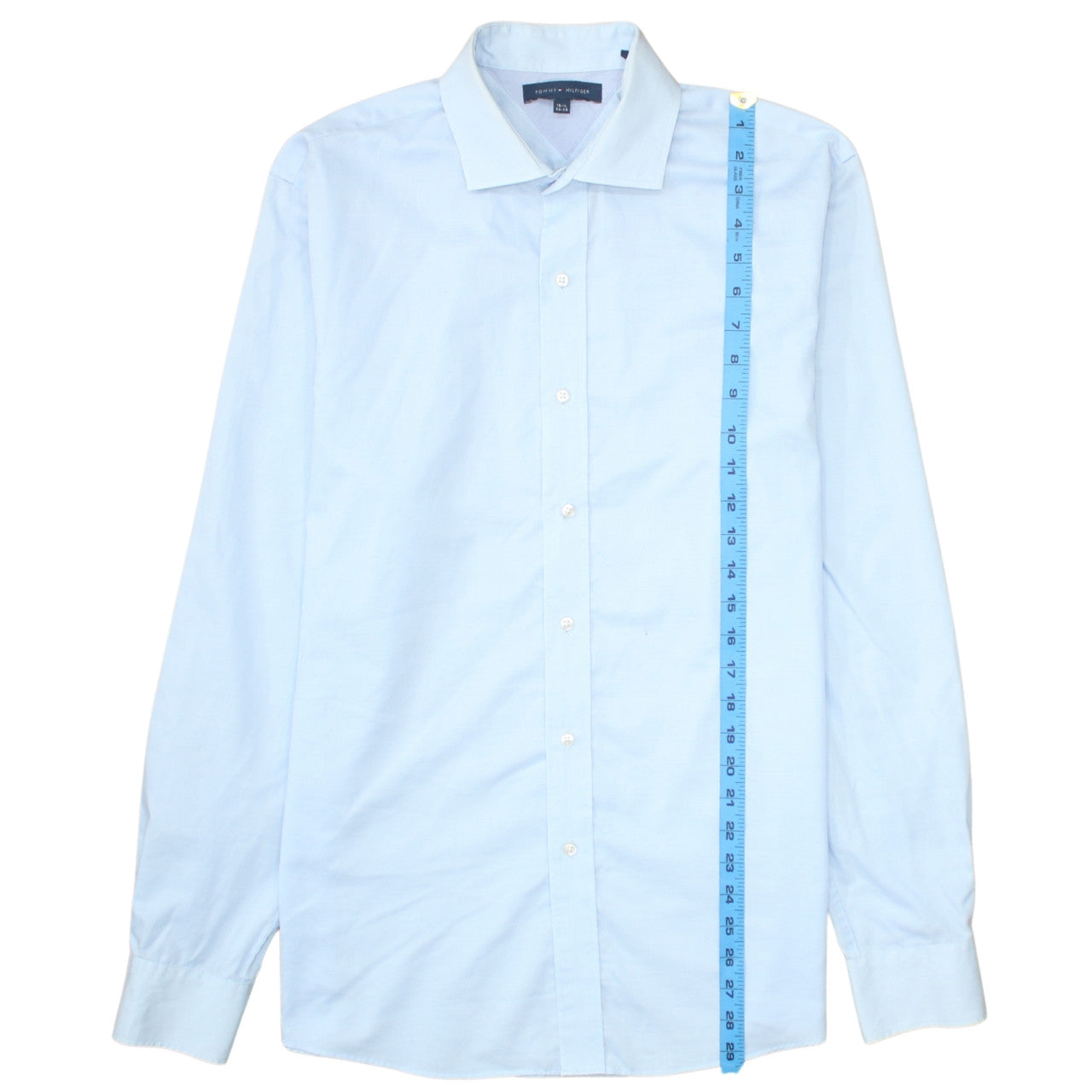 Tommy Hilfiger Men’s Light Blue Cotton Long Sleeve Button-Up Shirt 15.5
