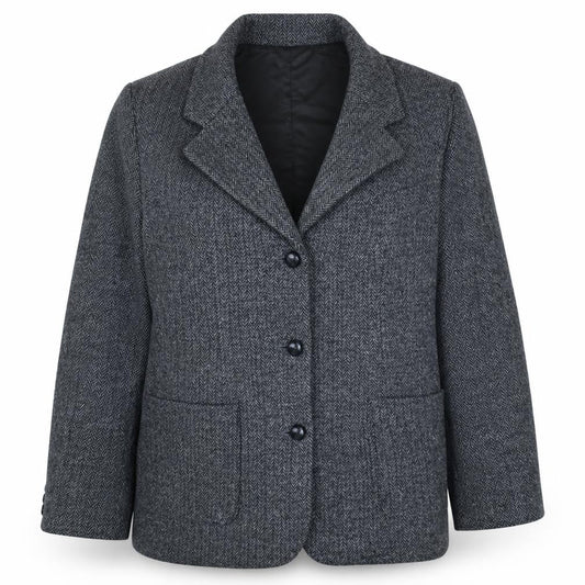 L.L. Bean Women Grey Wool Herringbone Blazer Size 14 Single Breasted