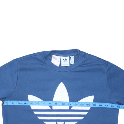 Back view of adidas boys’ blue 13-14 years pullover crew neck logo sweatshirt