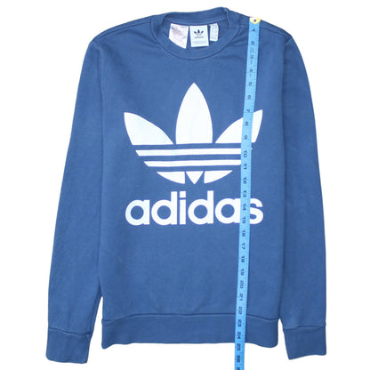 Close-up detail of adidas boys’ blue 13-14 years pullover crew neck logo sweatshirt