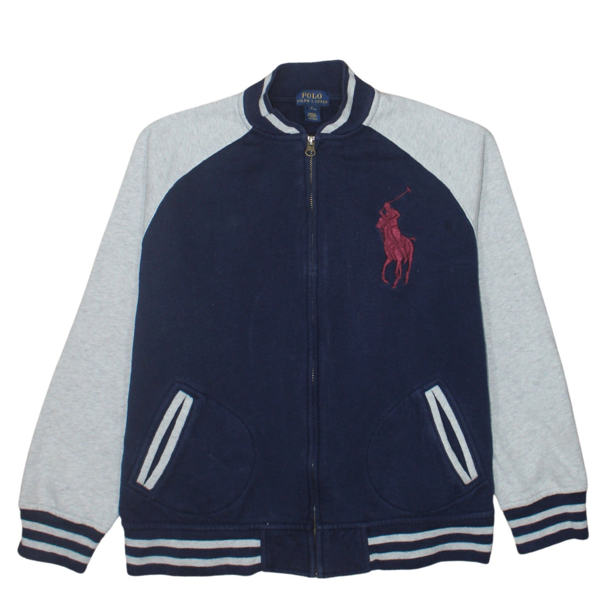 Ralph Lauren Boys Blue & Grey Full Zip Sweatshirt L Embroidered Logo